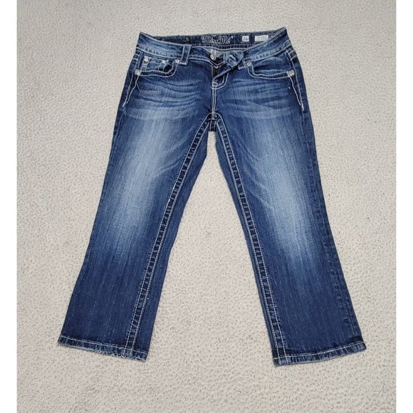 Miss Me Womens Blue Denim Easy Cropped Jeans Embellished Low Rise Size 26 - Picture 3 of 12